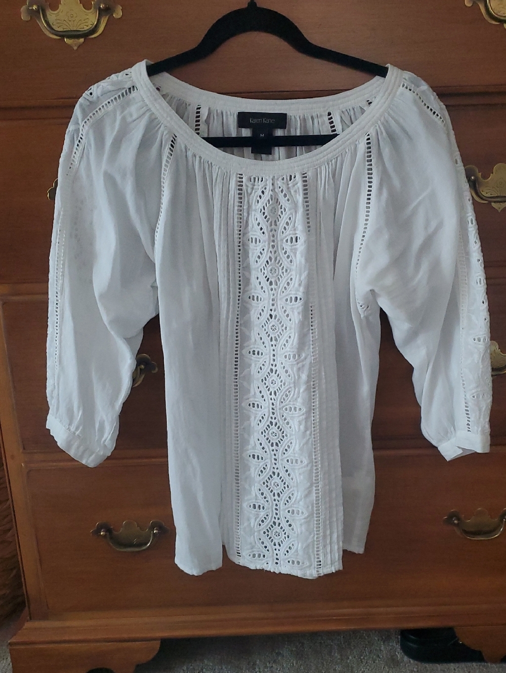 Karen Kane White Crochet-Trim Peasant Blouse
